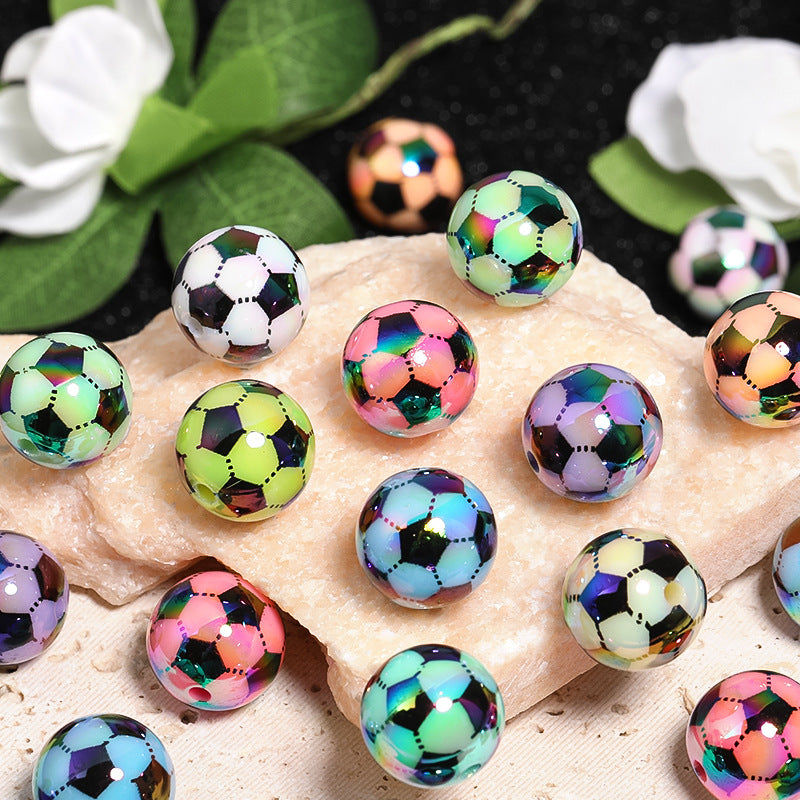 Plating Round Acrylic Beads 16mm UV Soccer Design 50pcs