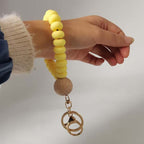 Silicone Beaded Flat Wristlet Keychain with Wood Accent 4