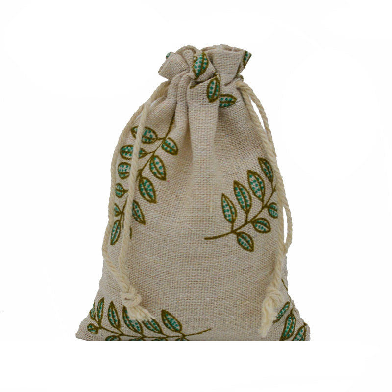 Cotton Linen Drawstring Pouches 10x14cm Animal and Botanical Prints 2pcs 5
