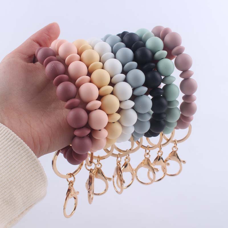 Silicone Bead Wristlet Keychain Matte Soft Hues Gold Clasps 2