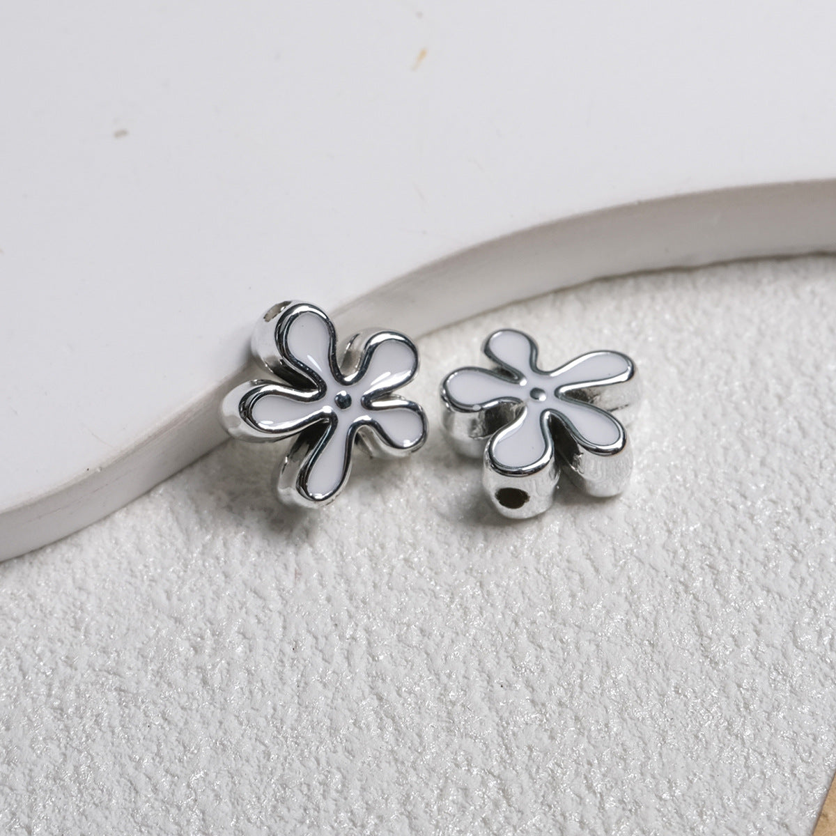 Irregular Flower Acrylic Beads 14mm Silver Enamel Mixed Colors 50pcs 9