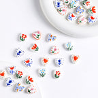 Fresh Floral Heart Ceramic Beads 15mm Hand Painted 5pcs