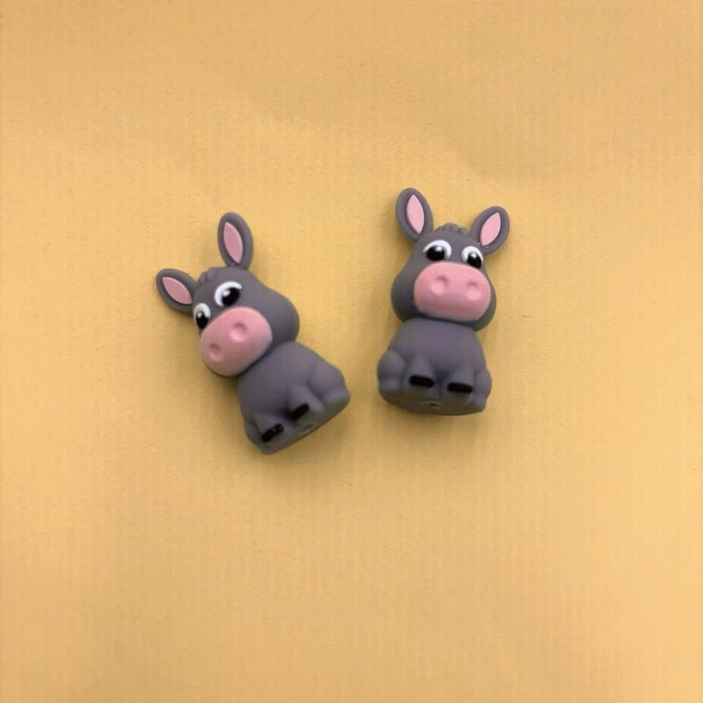 Silicone 3D Focal Beads Donkey Soft Gray with Pink Snout 20pcs
