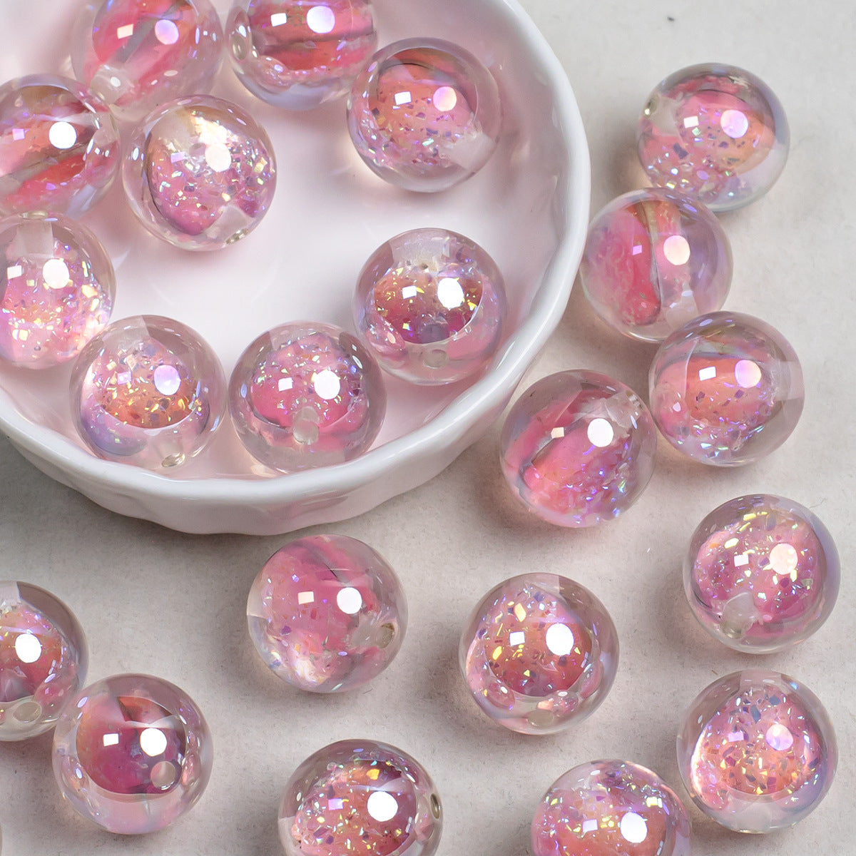 Glitter Resin Beads 16mm Round Clear Light Color 10pcs 8