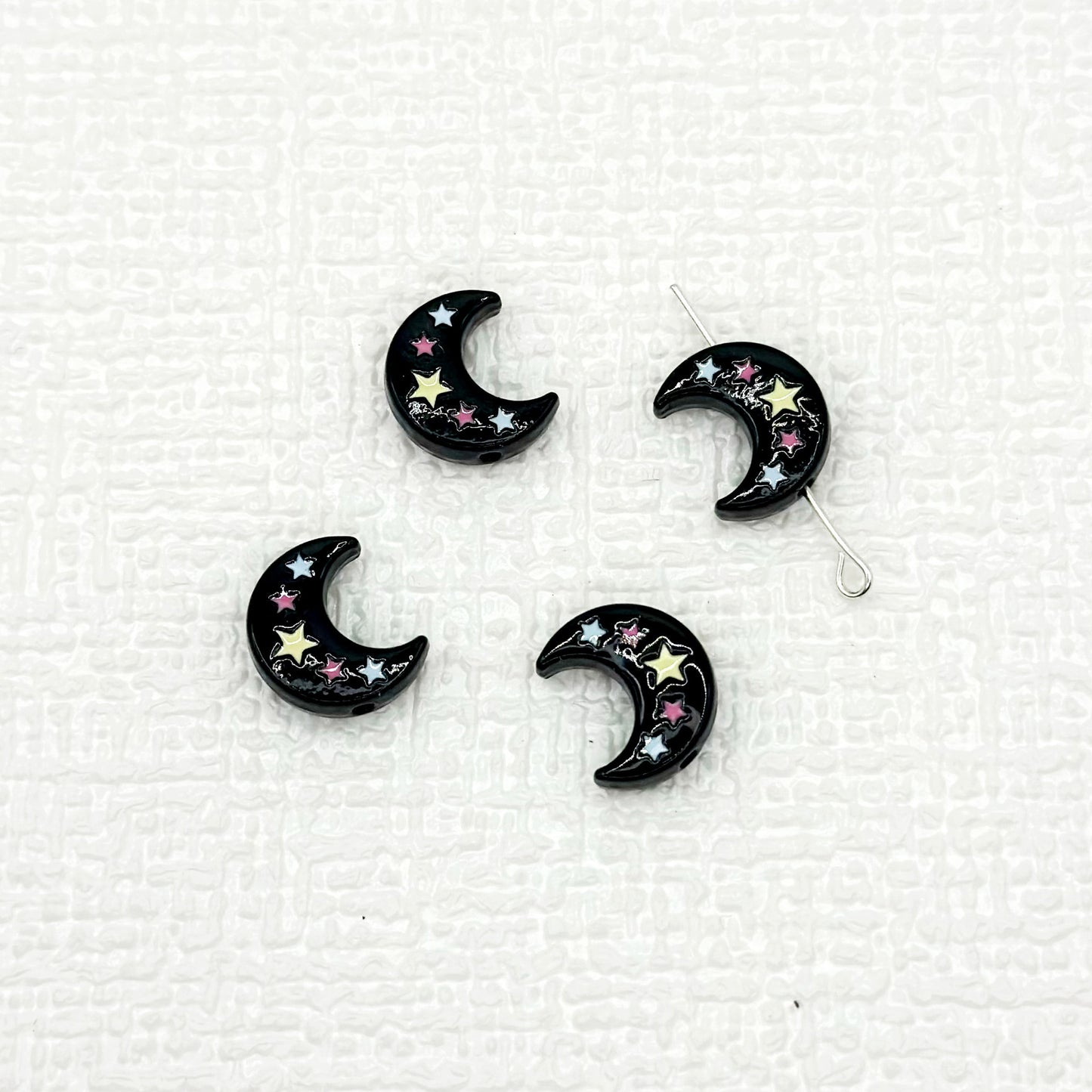 Star Moon Metal Beads 14mm Painted Glossy Celestial 10pcs 19