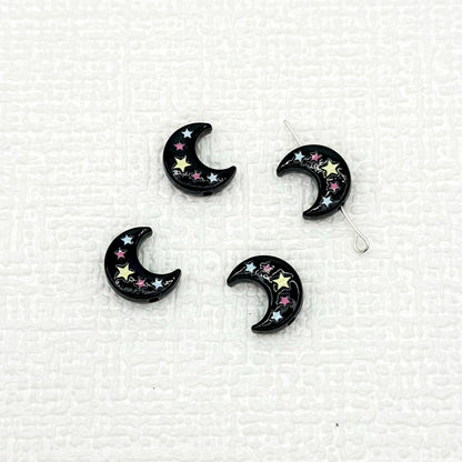Star Moon Metal Beads 14mm Painted Glossy Celestial 10pcs 19