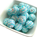 Rhinestone Bubblegum Beads 16-22mm Blue White Striped Resin 5pcs 2