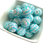 Rhinestone Bubblegum Beads 16-22mm Blue White Striped Resin 5pcs 2