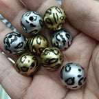 Plating Round Acrylic Beads 16mm Metallic Leopard Print 100pcs 4