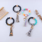 Leopard Print Silicone Bead Tassel Wristlet Keychain 2