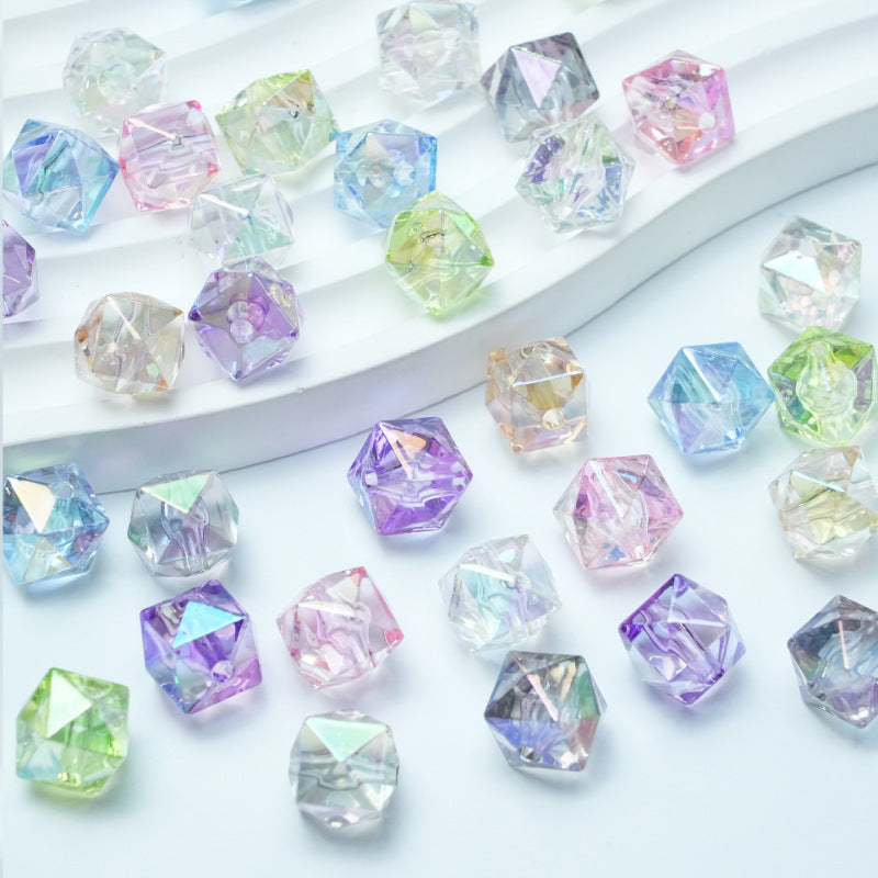 Transparent Irregular Faceted Acrylic Square Beads 12mm UV Plating 100pcs 4