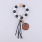 Silicone Bead Wristlet Keychain with Wood Tag and Leather Tassel MAMA 15