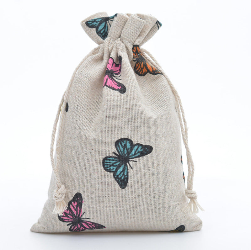 Cotton Linen Drawstring Pouches 10x14cm Animal and Botanical Prints 2pcs 15