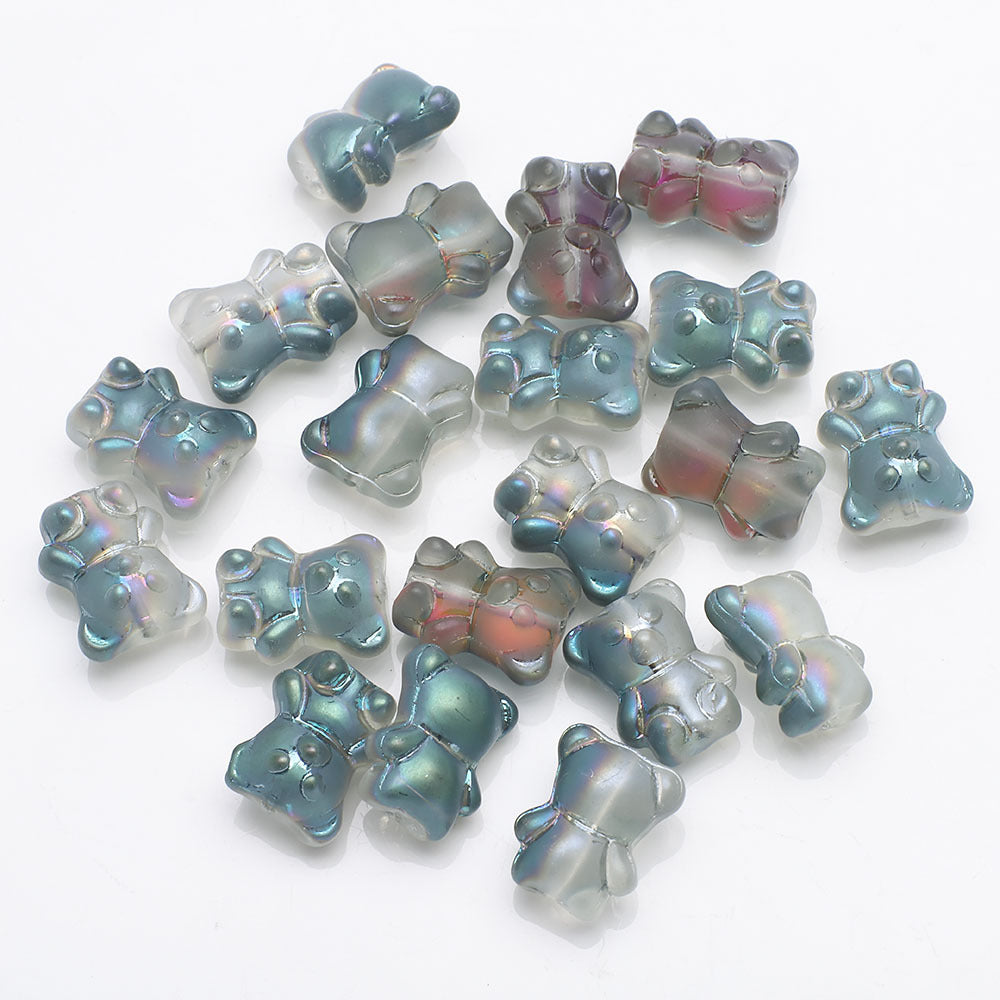 Electroplated Bear Glass Beads 12mm 14mm Mixed Metallic Colors 20pcs 29