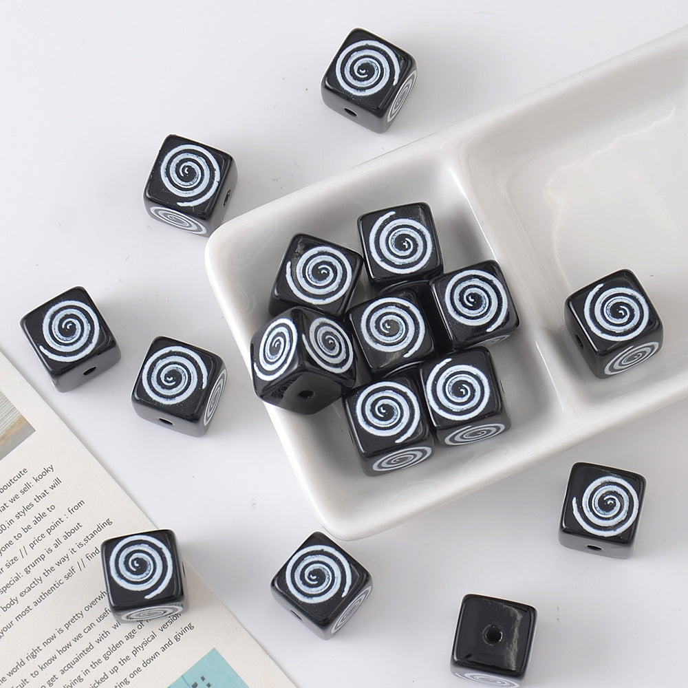 Acrylic Square Beads 14mm Black and White Tone 10pcs 8
