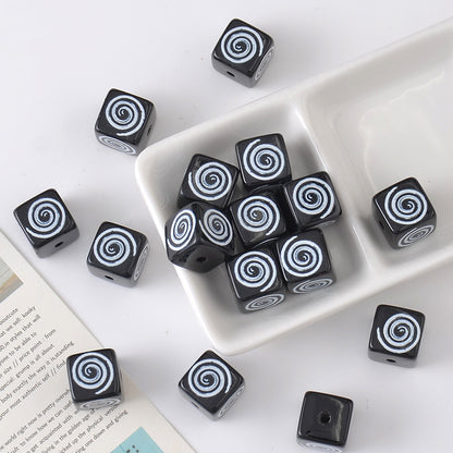 Acrylic Square Beads 14mm Black and White Tone 10pcs 8