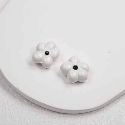Hand Painted Irregular Flower Acrylic Beads 16mm Enamel Finish 50pcs 12