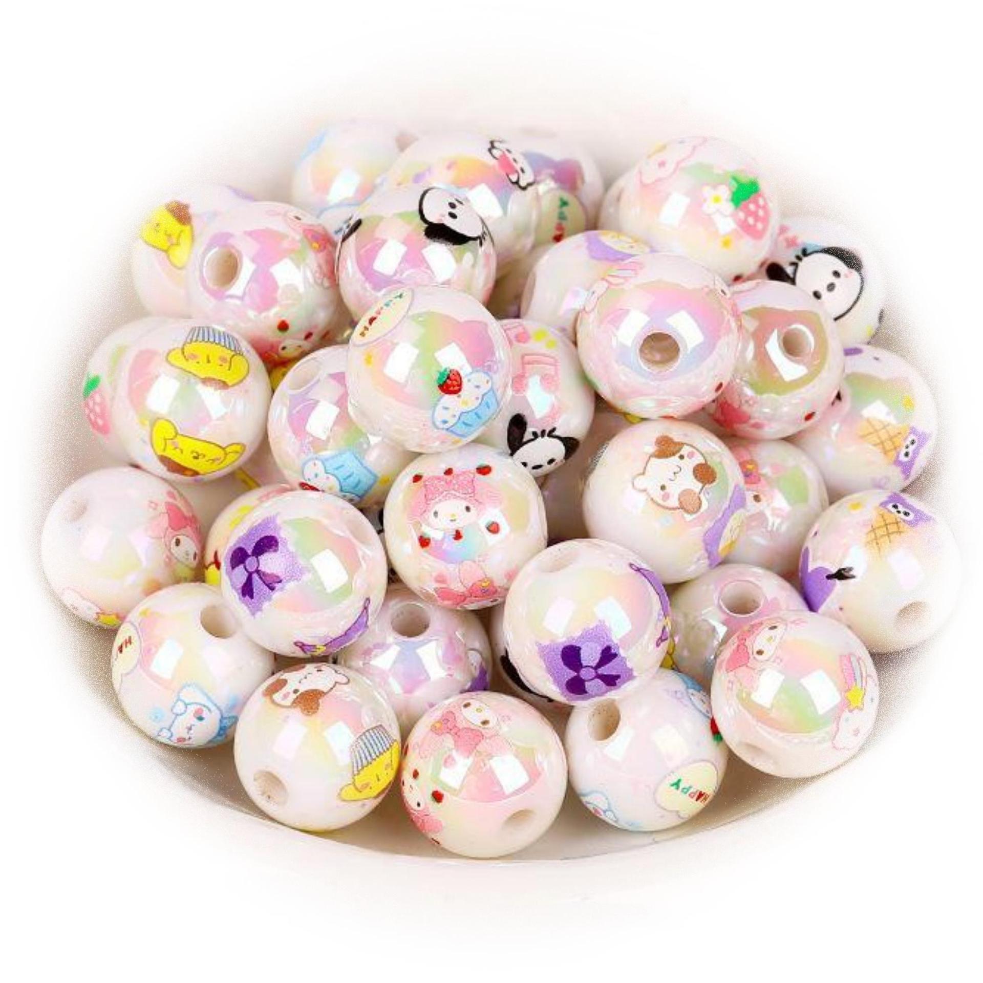 Printed Round Acrylic Beads 15mm Glossy Sanrio Characters 10pcs 4