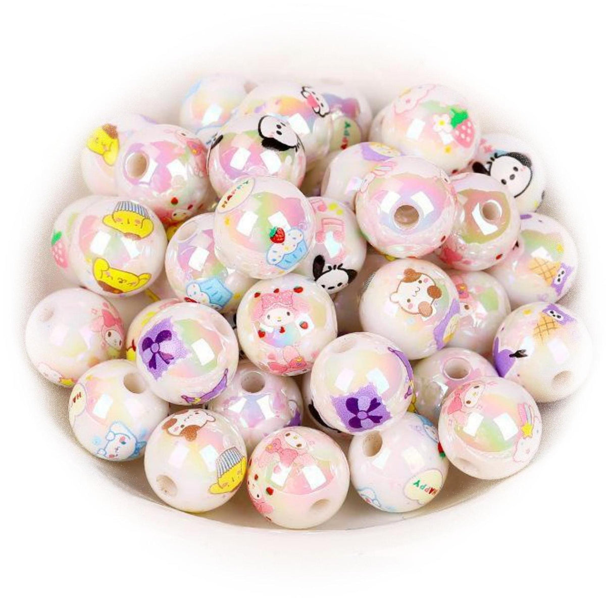 Printed Round Acrylic Beads 15mm Glossy Sanrio Characters 10pcs 4