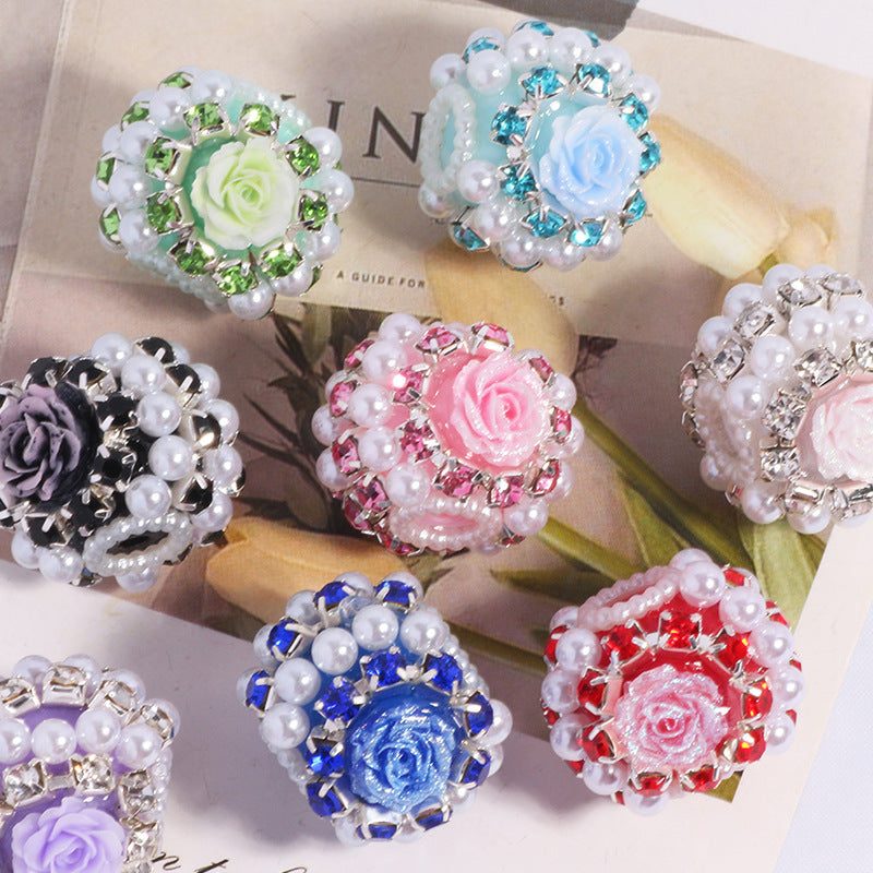 Fancy Rose Rhinestone Beads 25mm Polymer Clay Encrusted 5pcs