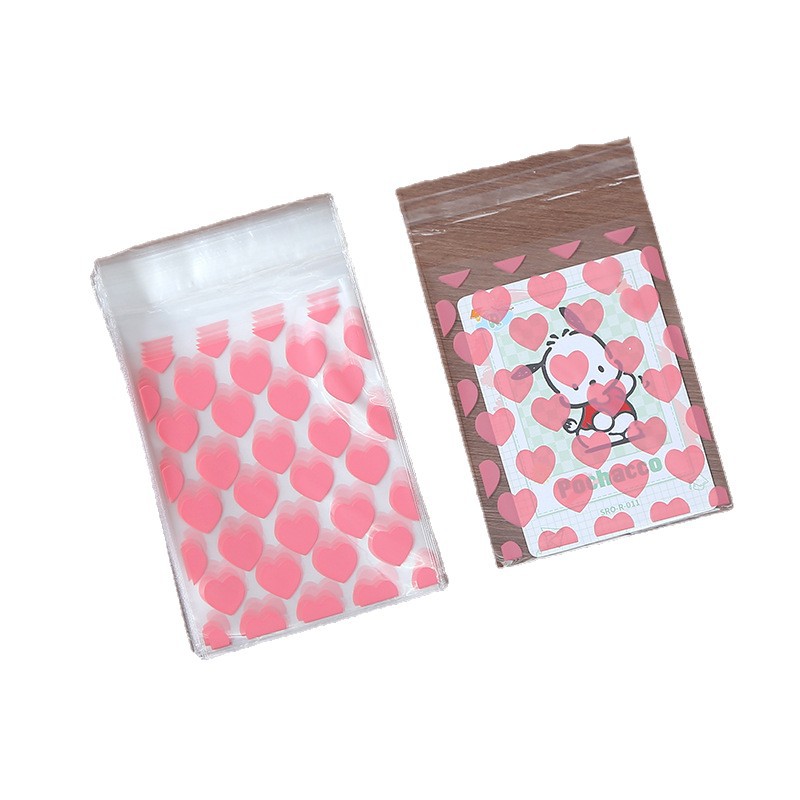 Self Adhesive OPP Bags Full Heart Pattern 8x10+3cm 200pcs 5