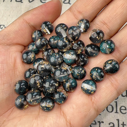 Semi-Transparent Gold Foil Resin Beads 10mm Sparkle Mixed Colors 100pcs 12