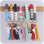 Western Cow Silicone Bead Wristlet Keychain with Faux Leather Tassel 2