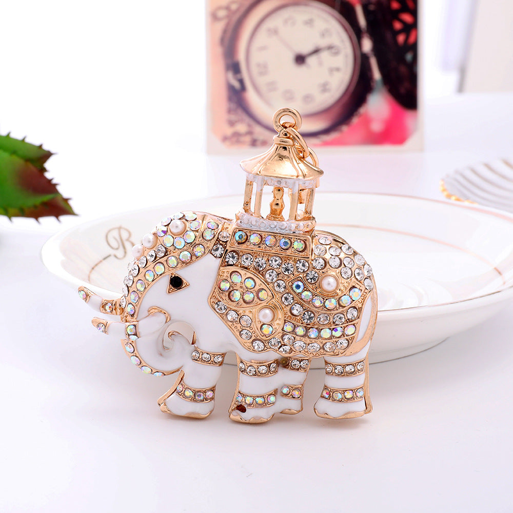 Alloy Rhinestone Elephant Keychain Metal Animal Charm with Lantern Detail 7