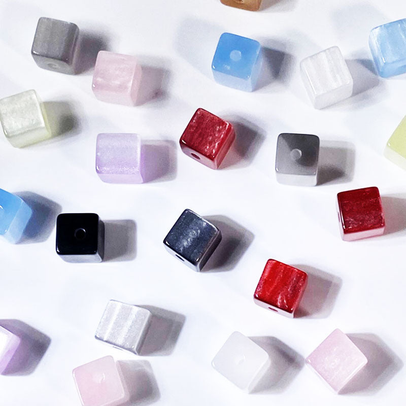 Opal Glitter Square Resin Beads 8mm Pearlescent Shimmer 10pcs