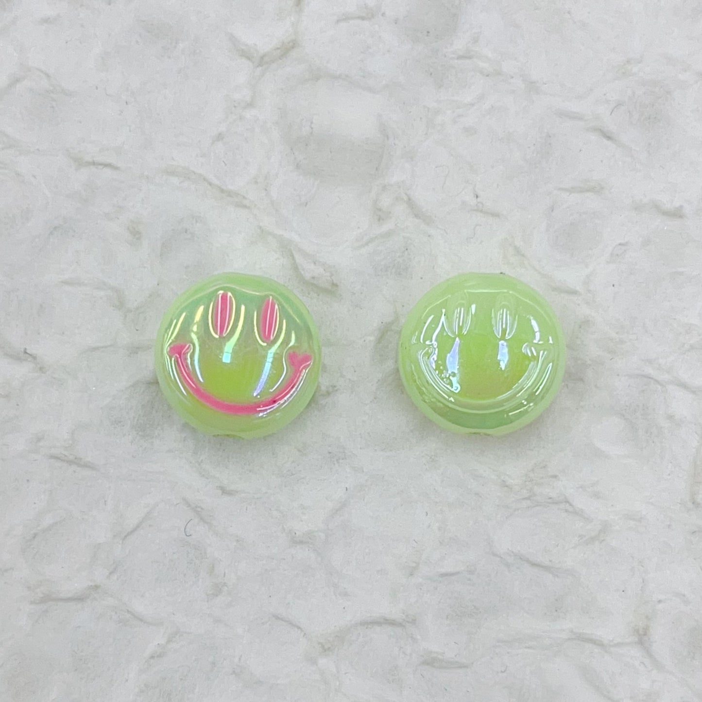 UV Plating Flat Round Acrylic Beads 15mm Glossy Smiley Face 1pc 9
