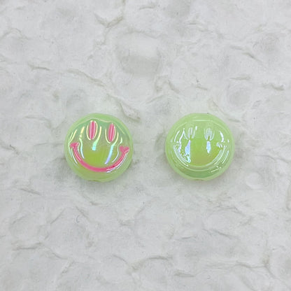 UV Plating Flat Round Acrylic Beads 15mm Glossy Smiley Face 1pc 9