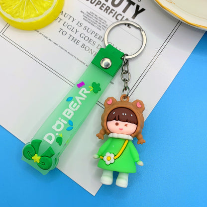 PVC Girl Keychain Silicone Cute Cartoon Character with Strap 4