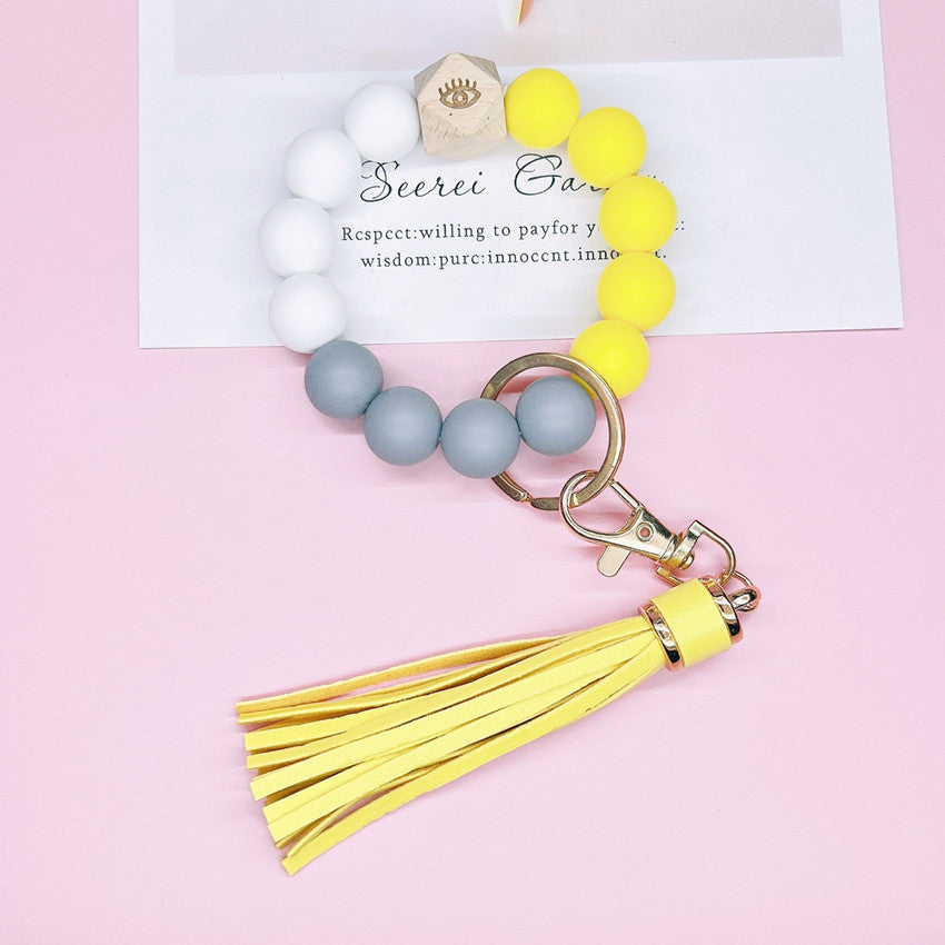 Silicone Beads Bracelet Keychain Soft Tassel Colorful Charm 19