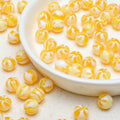 Japanese Candy Striped Resin Beads 10mm Glossy Yellow White 30pcs 2