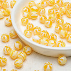 Japanese Candy Striped Resin Beads 10mm Glossy Yellow White 30pcs 2