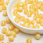 Japanese Candy Striped Resin Beads 10mm Glossy Yellow White 30pcs 2