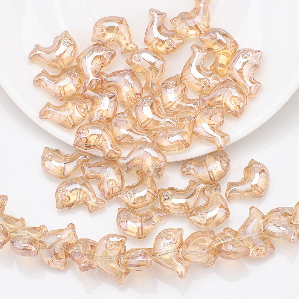 Plating 3D Dolphin Glass Beads 11x16mm Iridescent Colors 30pcs 17