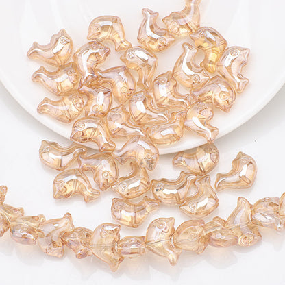 Plating 3D Dolphin Glass Beads 11x16mm Iridescent Colors 30pcs 17