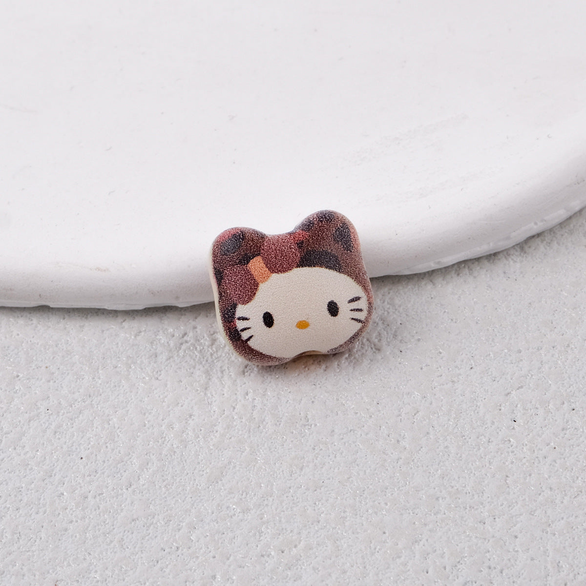 Leopard Print Hello KT Acrylic Beads 14mm Matte Finish 20pcs 14