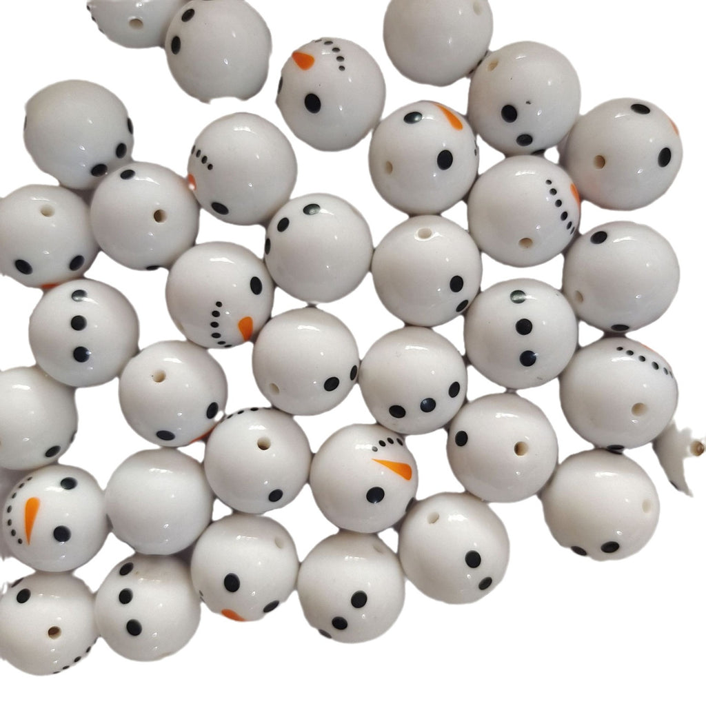 Printed Bubblegum Beads 20mm Snowman Face Chunky White Acrylic 10pcs 4