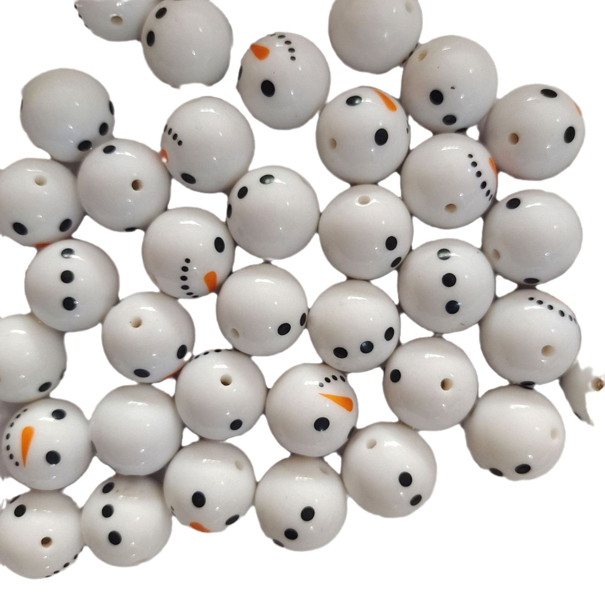 Printed Bubblegum Beads 20mm Snowman Face Chunky White Acrylic 10pcs 4