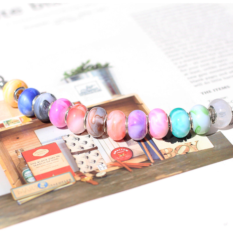 Blooming Color Marble Resin Spacer Beads 14mm Glossy Metal-Lined Hole 100pcs 5