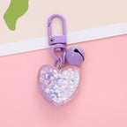 Acrylic Heart Keychain with Iridescent Flakes and Colorful Bell Charm 4
