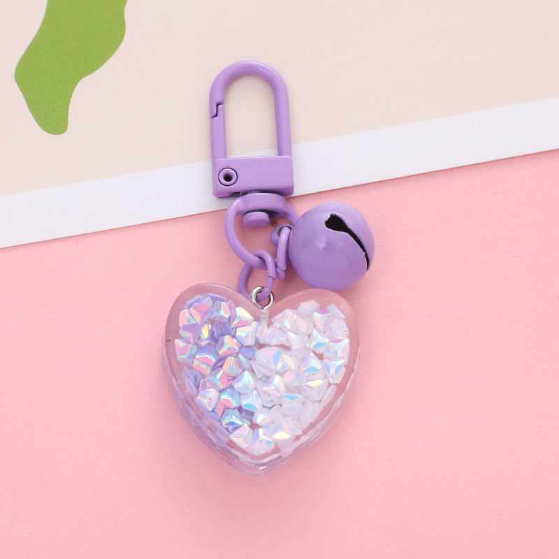 Acrylic Heart Keychain with Iridescent Flakes and Colorful Bell Charm 4