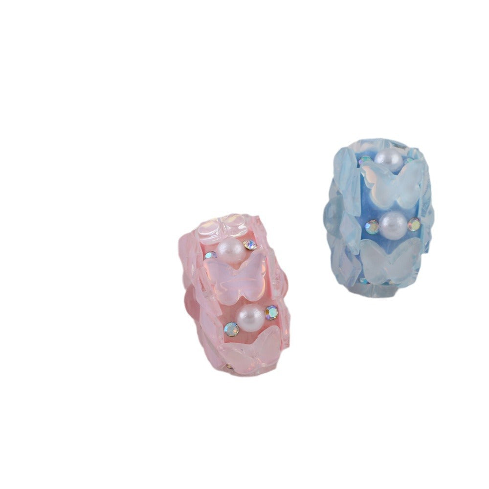Polymer Clay Heart Rhinestone Beads 25mm Flat Shimmer 6pcs 2