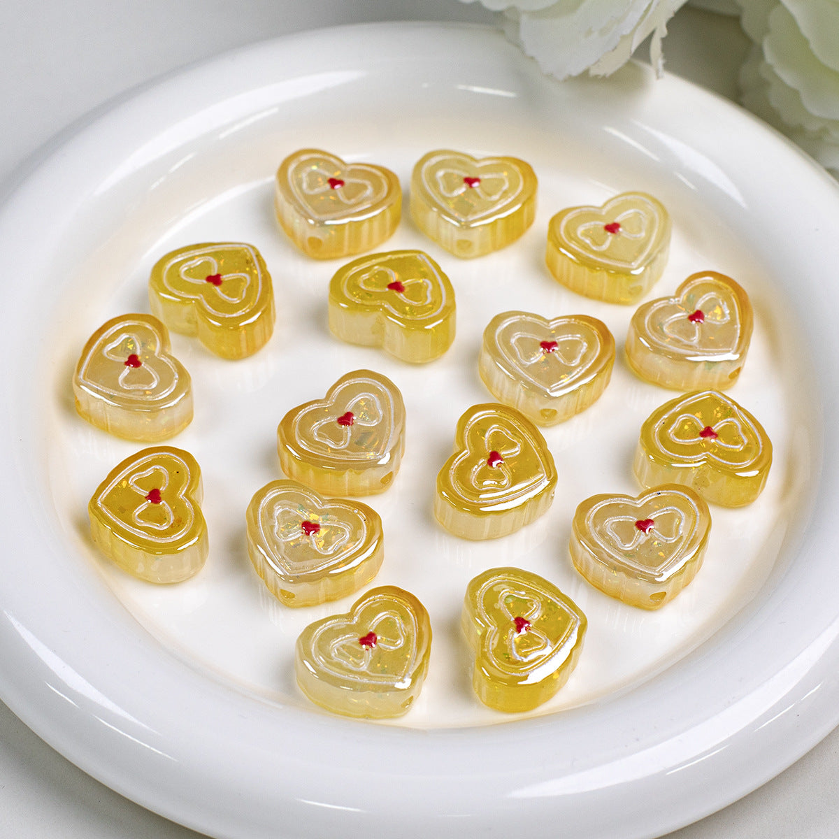 Bow Pattern Heart Resin Beads 20mm Colorful Mixed 10pcs 9