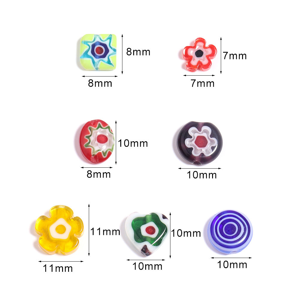 Multi Shaped Millefiori Glass Beads 7-11mm Colorful Glossy 20pcs 4