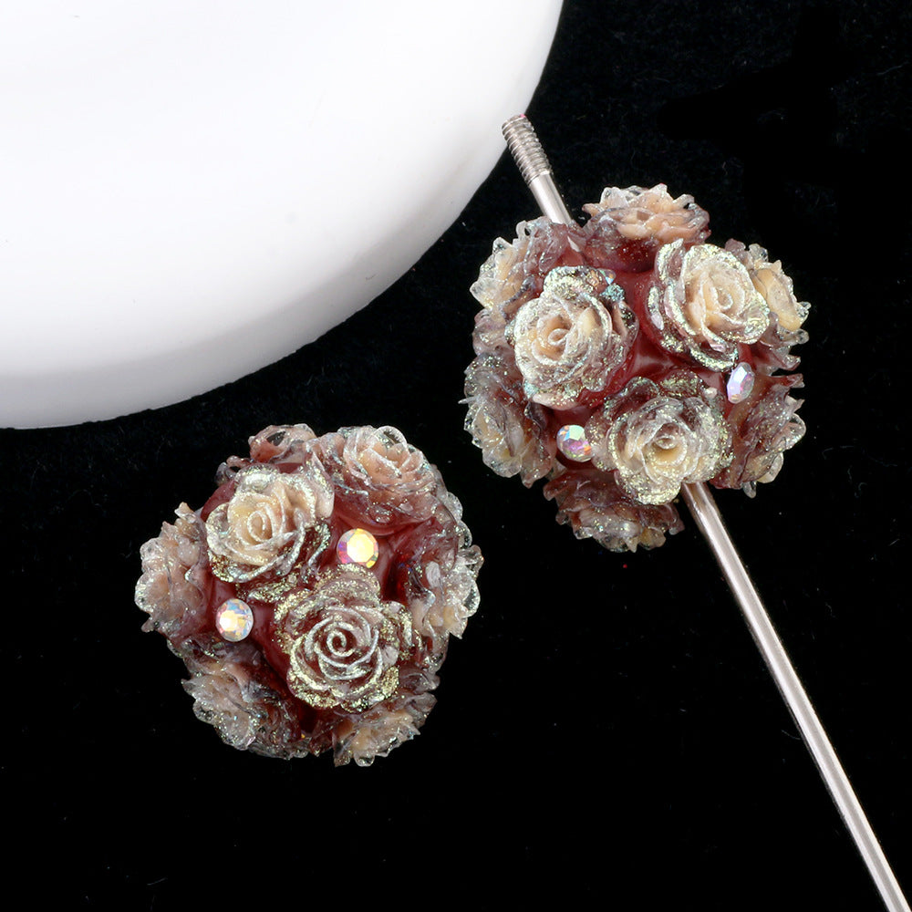 Glow In The Dark Rose Ball Polymer Clay Rhinestone Beads 21mm 6pcs 4