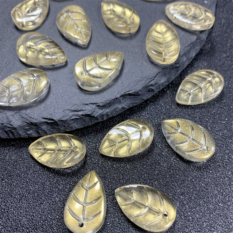 Czech Glass Beads Leaf 18mm Imitation Jade Translucent Green 50pcs 6