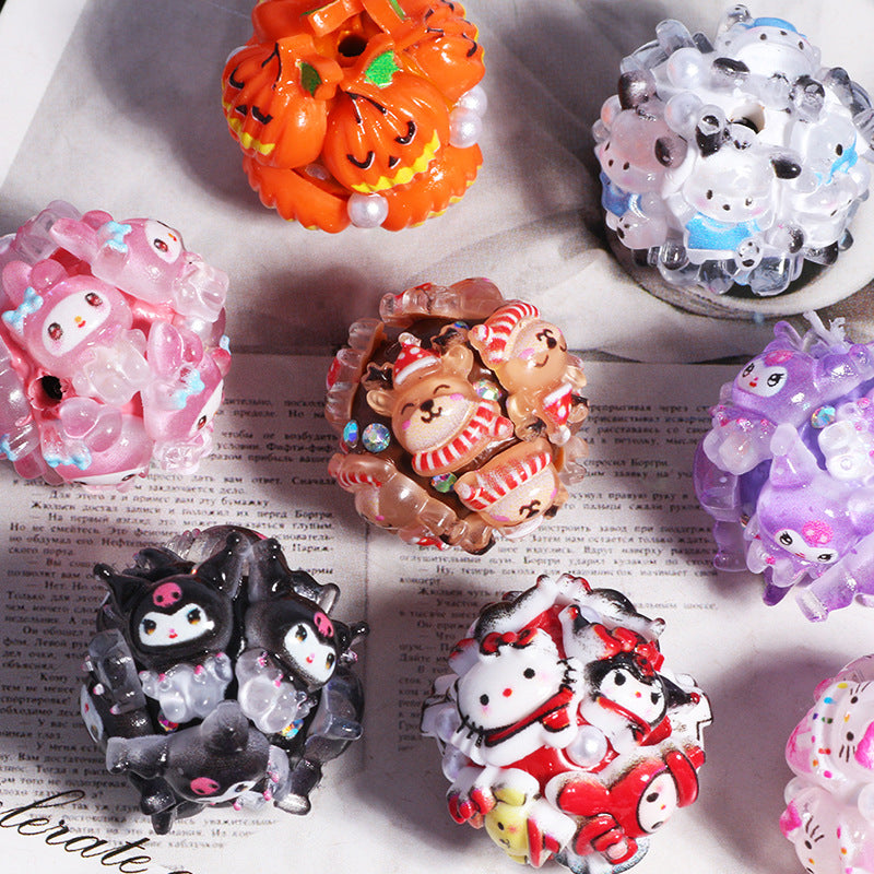 Embellished Bubblegum Beads 20mm Sanri Figures Cluster 5pcs 2